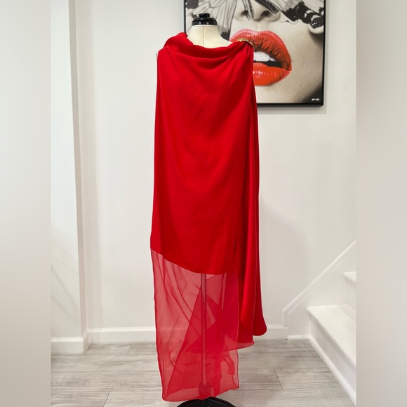 Salvatore Ferragamo asymmetric red sheer-drape dress - Picture 11 of 16